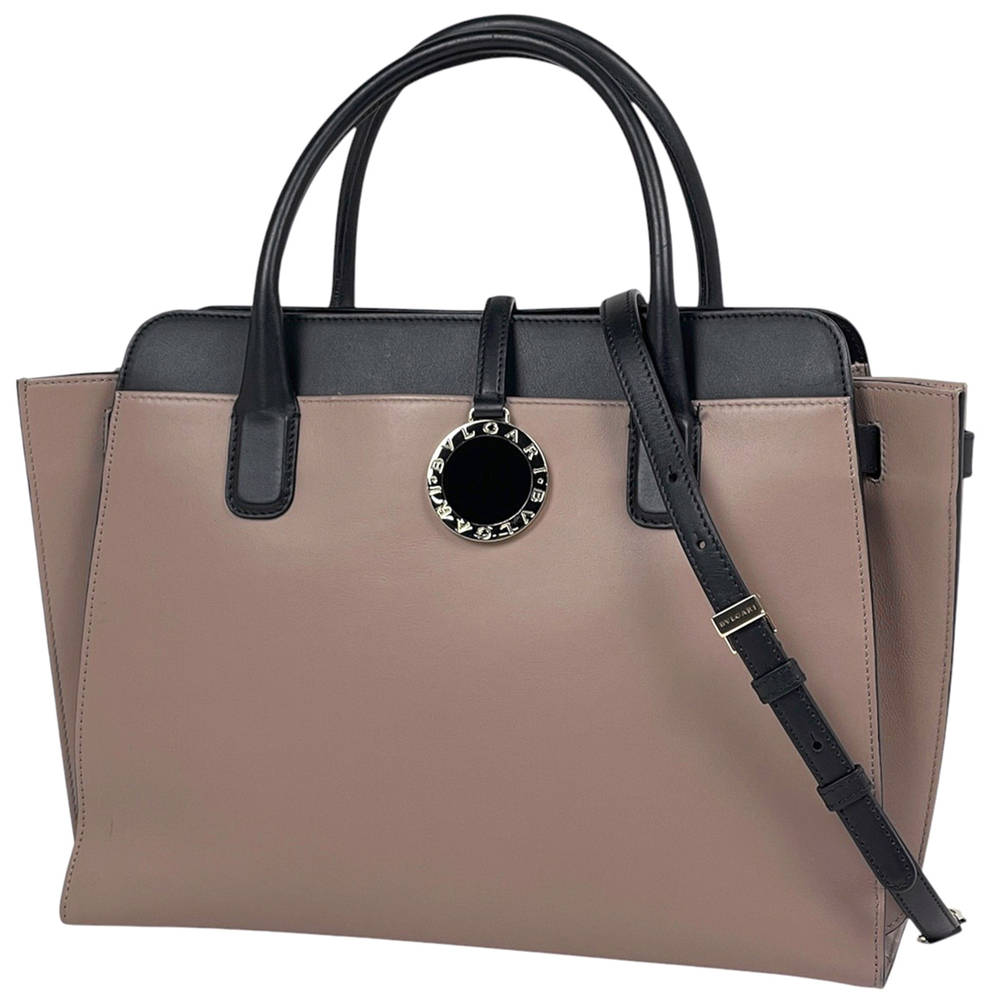 Bulgari BVLGARI Alba 2-way Tote Bag, Leather, Beige/Black, Women's